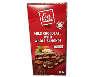 Шоколад молочный с миндалем Fin Carre Milk Chocolate with whole almonds (ГЕРМАНИЯ, 200 г)