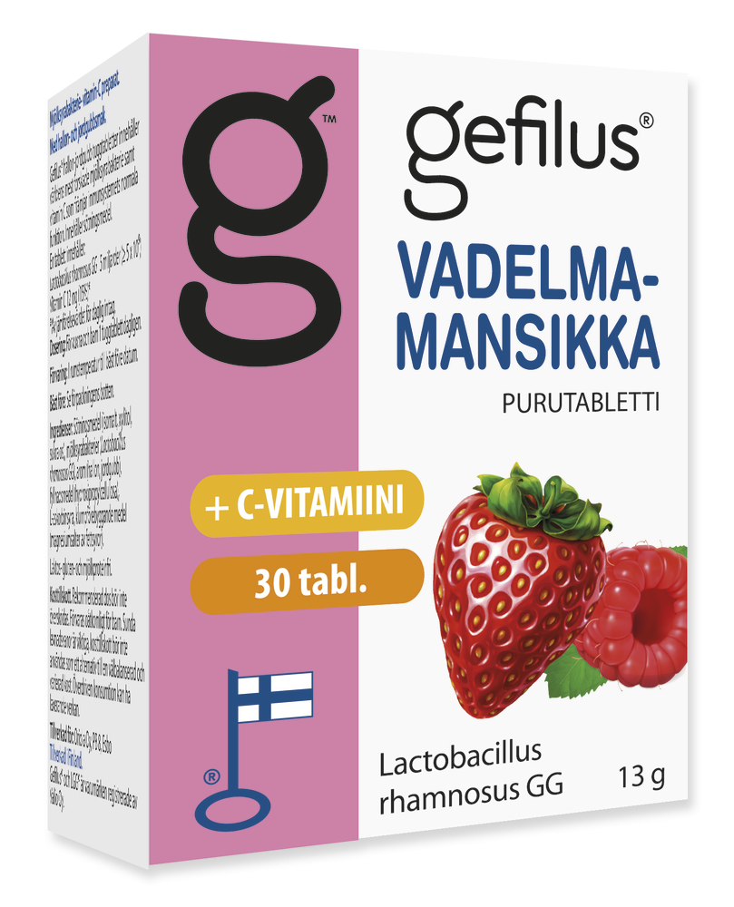 Таблетки жевательные с кисломолочными бактериями Gefilus Vadelma-mansikka Purutabletti (ФИНЛЯНДИЯ, 30 таб/13 г)
