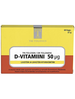 Витамин D 50 мкг D-Vitamiini Tri Tolonen (Финляндия, 60 капсул )