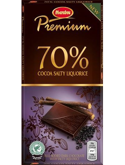 Шоколад Marabou Premium 70% Cocoa Salty Liquorce, с солью и лакрицей, 100 гр. (Швеция)
