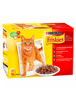 Корм для кошек с мясом  Friskies 12 x 100 g Adult kastikkeessa (Франция)