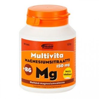 Витамины c магнием Orion Farma Multivita Magnesiumsitraatti 150 mg + B6 (ФИНЛЯНДИЯ, 90 таб/122 г)