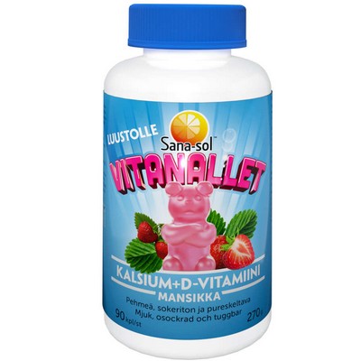 Витамины с кальцием и Д3 Sana-sol Vitanallet Kalsium & D-vitamiini (Норвегия, 90шт)