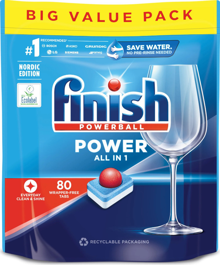 Таблетки для п/машины "Finish Poweball Power All in 1" (Дания, 80 табл.)