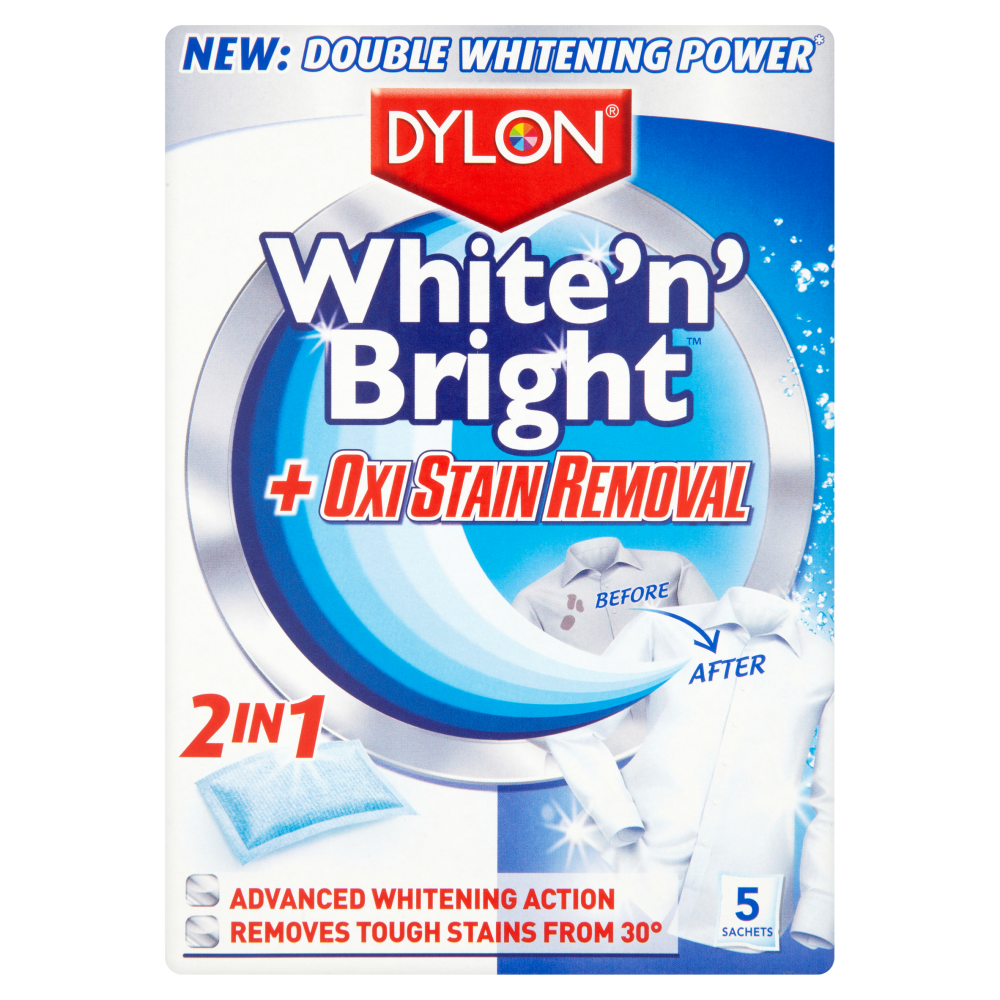 Салфетки отбеливающие для белья Dylon White 'N' Bright + Oxi Stain Removal 2 in 1 (ВЕЛИКОБРИТАНИЯ, 5 шт Х 30 г)